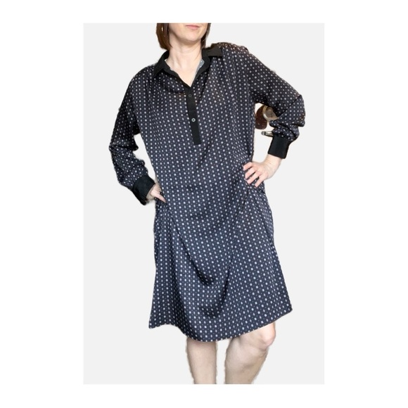 HATCH Long Sleeve Collared Short Maternity Dress Dark Navy Print 2/ Medium - Picture 2 of 8